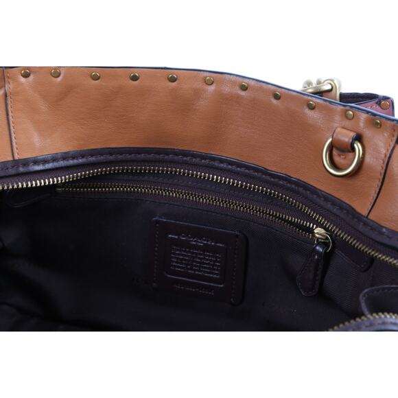 Coach Dreamer Satchel 35605 Oxblood Colorblock Rivet Leather Shoulder Bag Purse - Picture 15 of 16